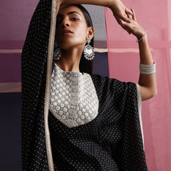 Khushal K Women Embroidered Black Printed Kaftan set