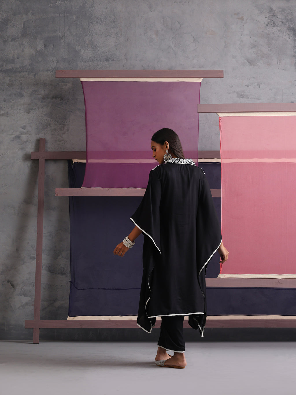 Khushal K Women Embroidered Collar Black Kaftan set