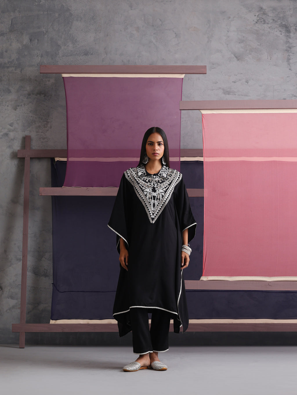 Khushal K Women Embroidered Collar Black Kaftan set