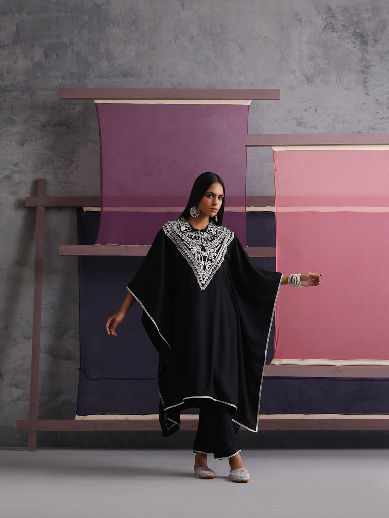 Khushal K Women Embroidered Collar Black Kaftan set