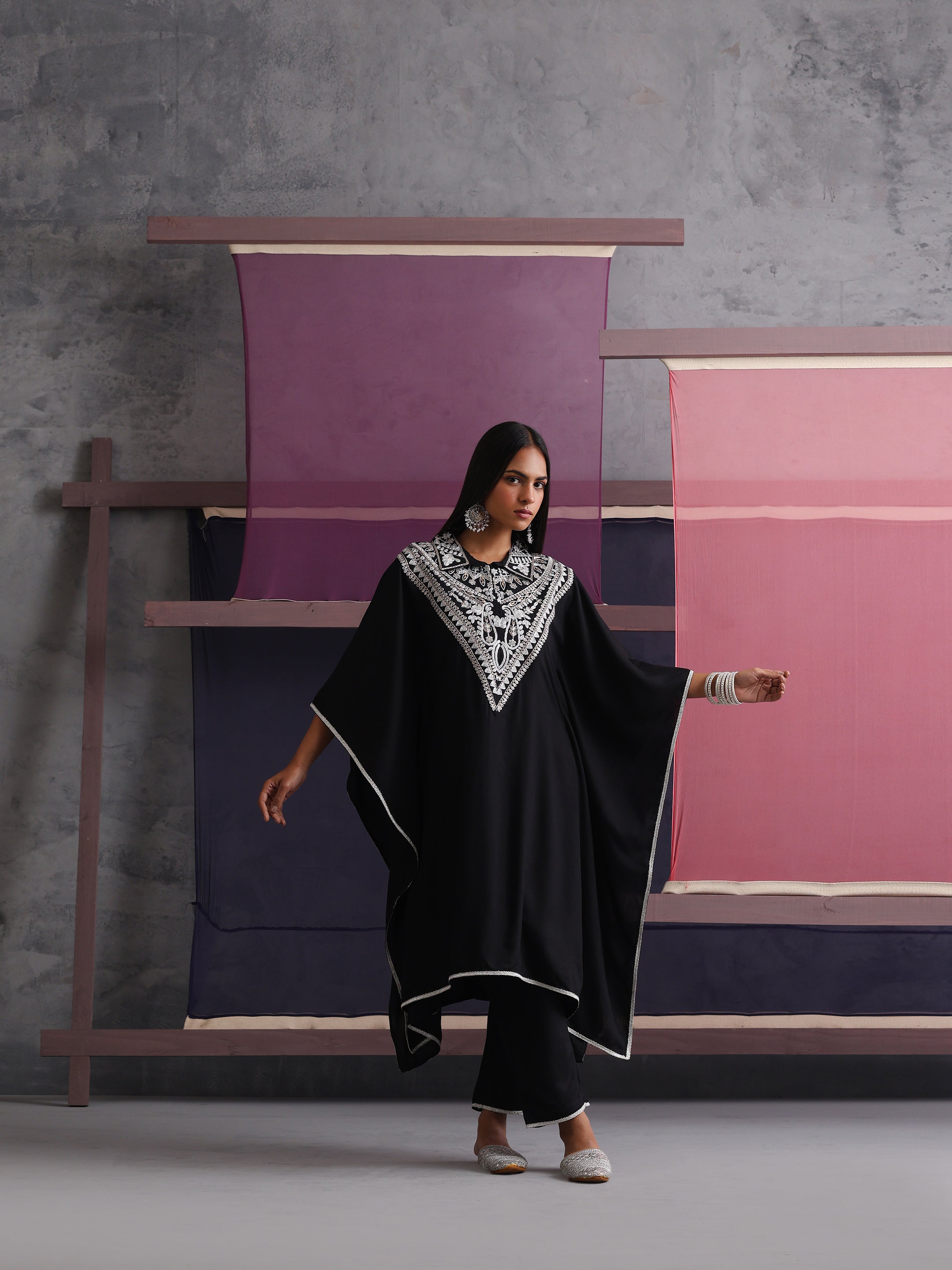 Khushal K Women Embroidered Collar Black Kaftan set