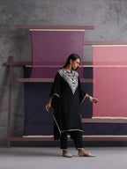 Khushal K Women Embroidered Collar Black Kaftan set