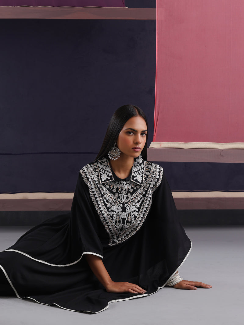 Khushal K Women Embroidered Collar Black Kaftan set