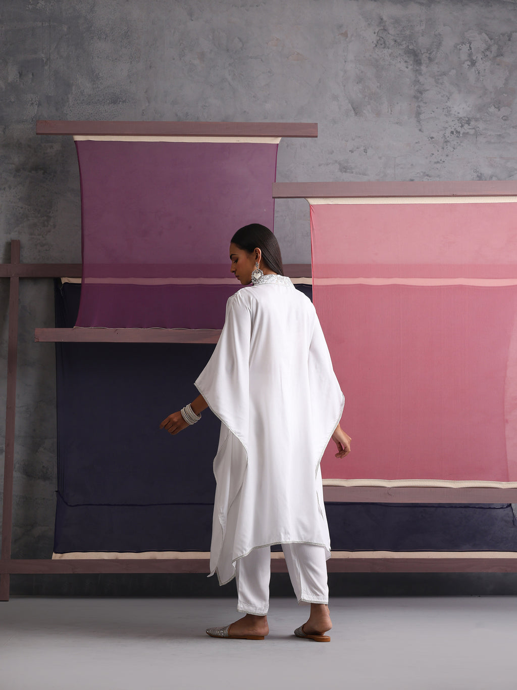 Khushal K Women Embroidered Collar White Kaftan set