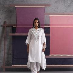 Khushal K Women Embroidered Collar White Kaftan set