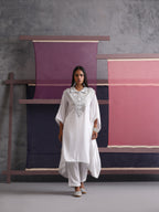 Khushal K Women Embroidered Collar White Kaftan set