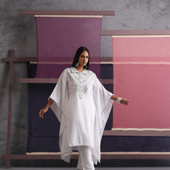 Khushal K Women Embroidered Collar White Kaftan set