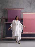 Khushal K Women Embroidered Collar White Kaftan set