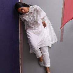 Khushal K Women Embroidered Collar White Kaftan set