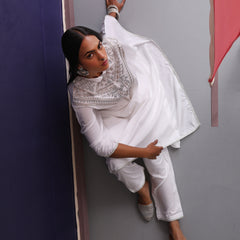 Khushal K Women Embroidered Collar White Kaftan set