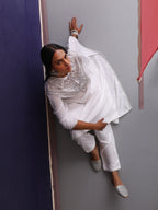 Khushal K Women Embroidered Collar White Kaftan set