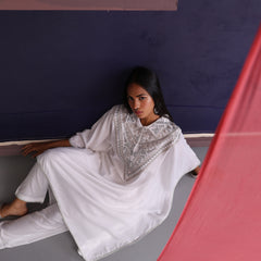 Khushal K Women Embroidered Collar White Kaftan set