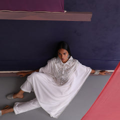 Khushal K Women Embroidered Collar White Kaftan set