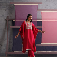 Khushal K Women Motifs Embroidered Pink Kaftan set