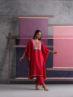 Khushal K Women Motifs Embroidered Pink Kaftan set