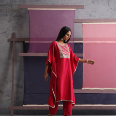 Khushal K Women Motifs Embroidered Pink Kaftan set