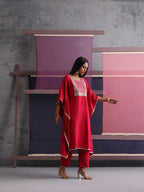 Khushal K Women Motifs Embroidered Pink Kaftan set