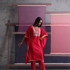 Khushal K Women Motifs Embroidered Pink Kaftan set