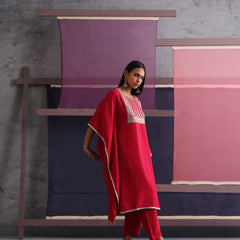 Khushal K Women Motifs Embroidered Pink Kaftan set