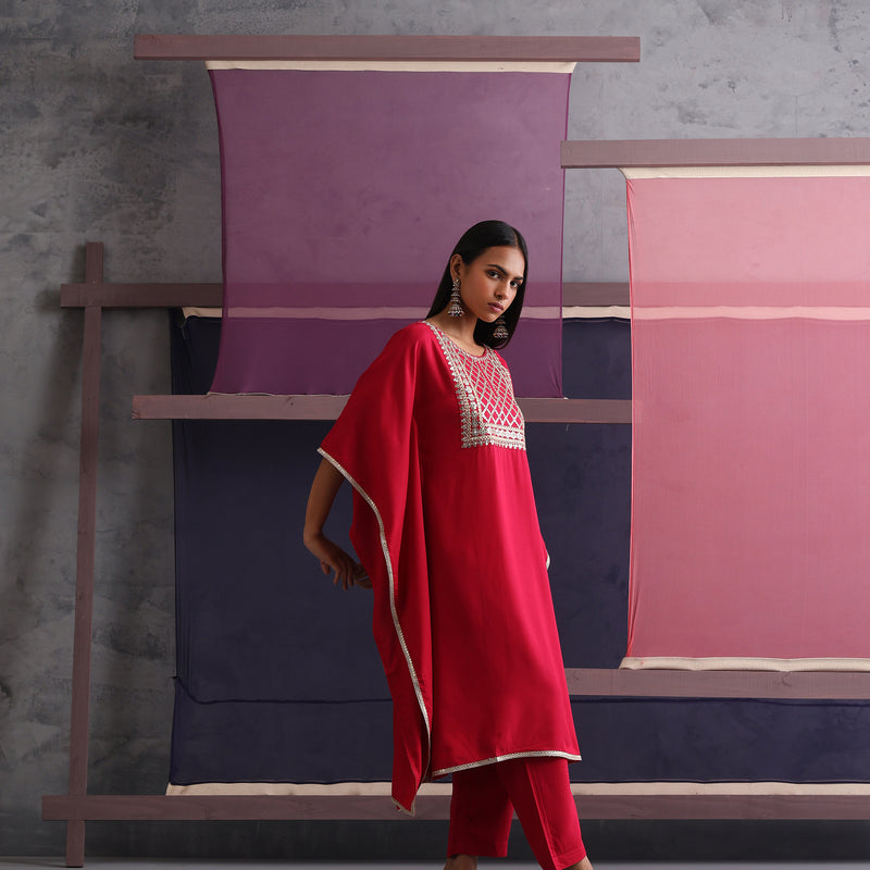 Women Motifs Embroidered Pink Kaftan Set - Khushal K - Image 8