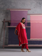 Khushal K Women Motifs Embroidered Pink Kaftan set