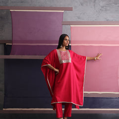Khushal K Women Motifs Embroidered Pink Kaftan set