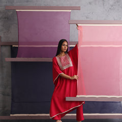Khushal K Women Motifs Embroidered Pink Kaftan set