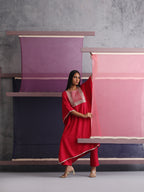 Khushal K Women Motifs Embroidered Pink Kaftan set