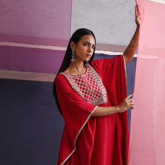 Khushal K Women Motifs Embroidered Pink Kaftan set
