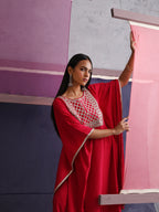 Khushal K Women Motifs Embroidered Pink Kaftan set