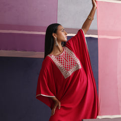 Khushal K Women Motifs Embroidered Pink Kaftan set
