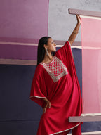 Khushal K Women Motifs Embroidered Pink Kaftan set