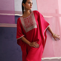 Khushal K Women Motifs Embroidered Pink Kaftan set