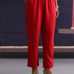 Khushal K Women Embroidered Round Neck Red Kaftan set