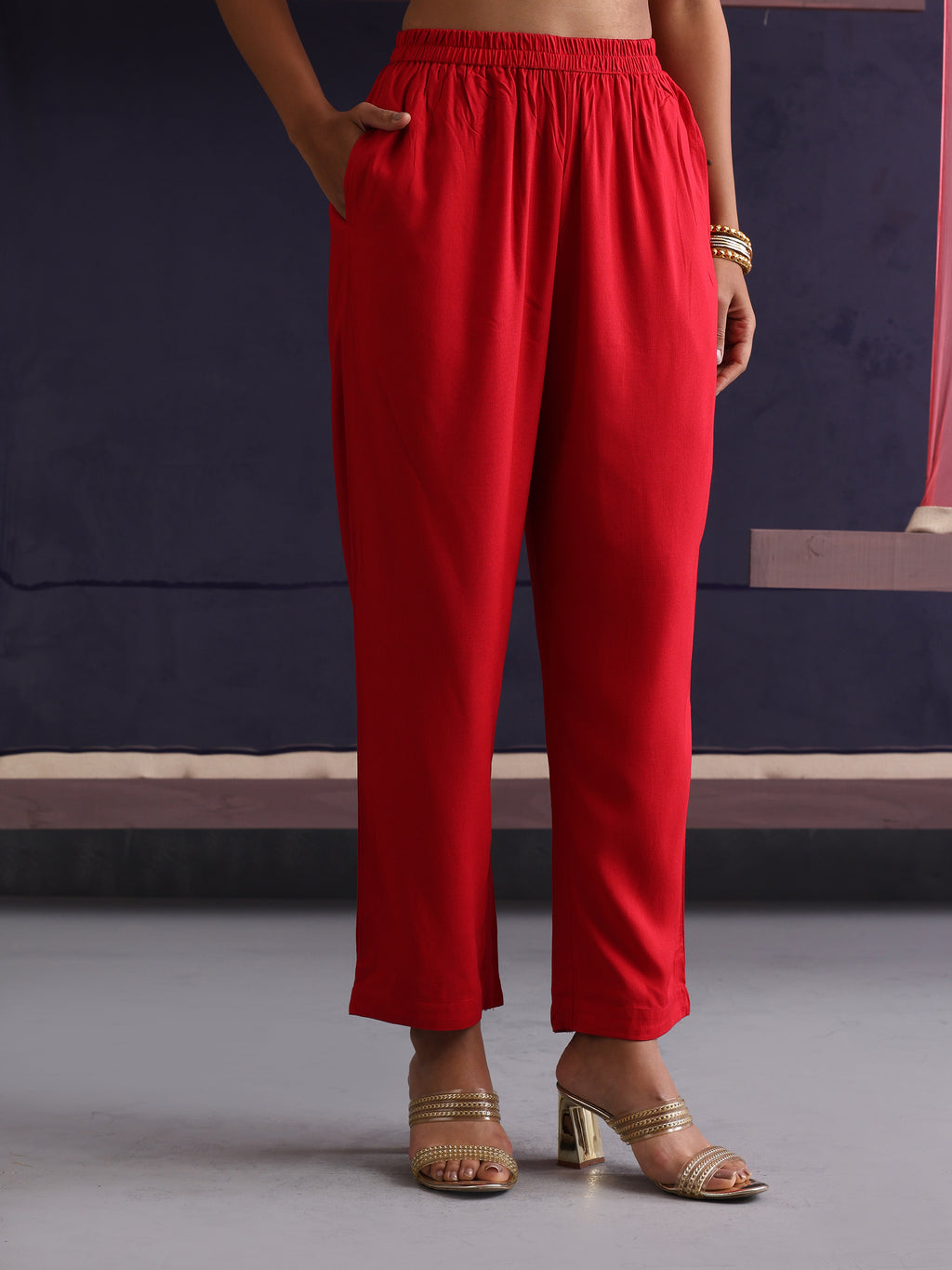 Khushal K Women Embroidered Round Neck Red Kaftan set