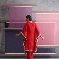 Khushal K Women Embroidered Round Neck Red Kaftan set