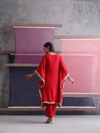 Khushal K Women Embroidered Round Neck Red Kaftan set