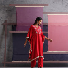 Khushal K Women Embroidered Round Neck Red Kaftan set
