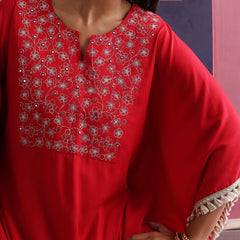 Khushal K Women Embroidered Round Neck Red Kaftan set