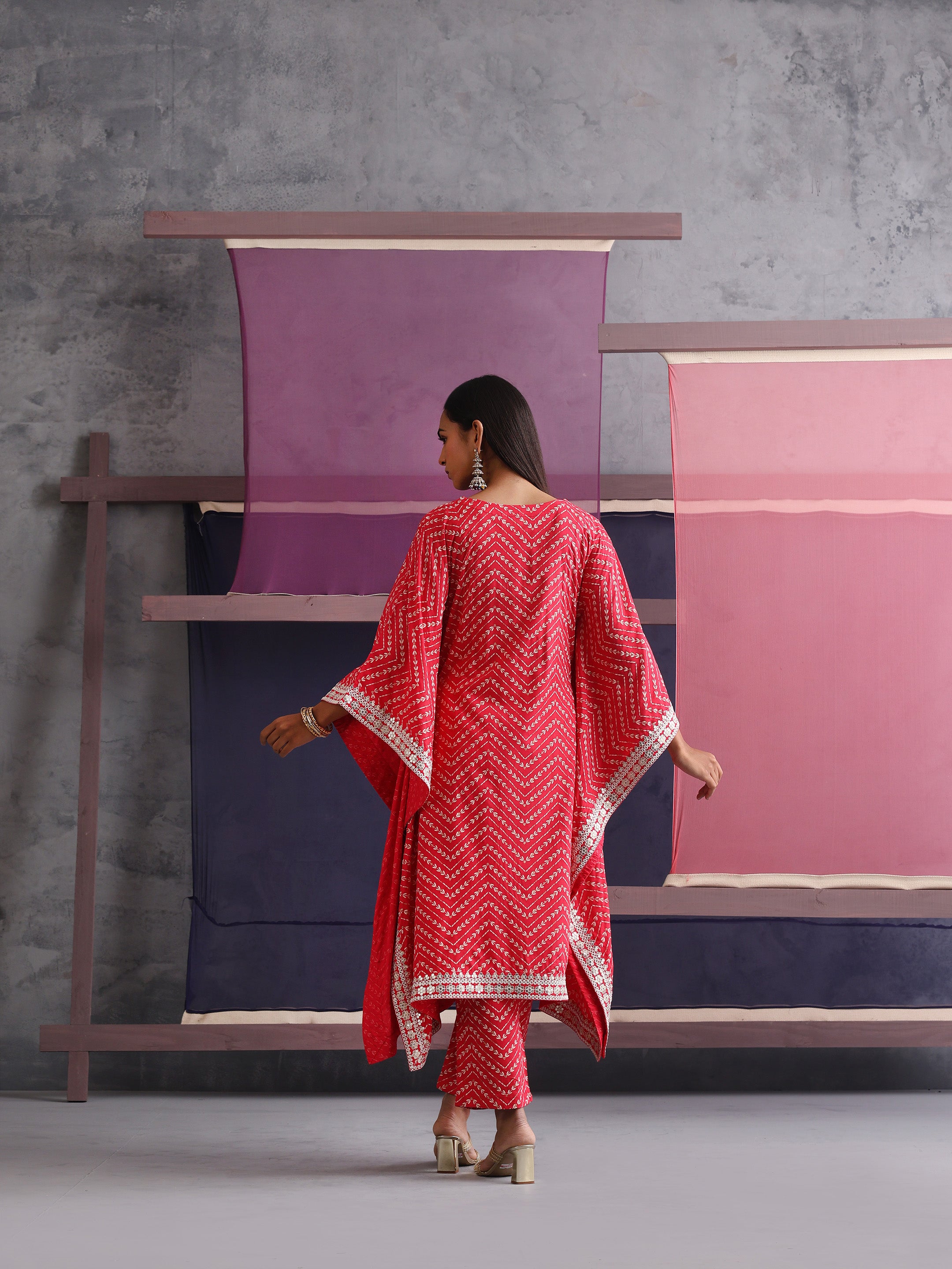 Khushal K Women Ethnic Motifs Printed Red Kaftan set