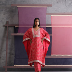 Khushal K Women Ethnic Motifs Printed Red Kaftan set