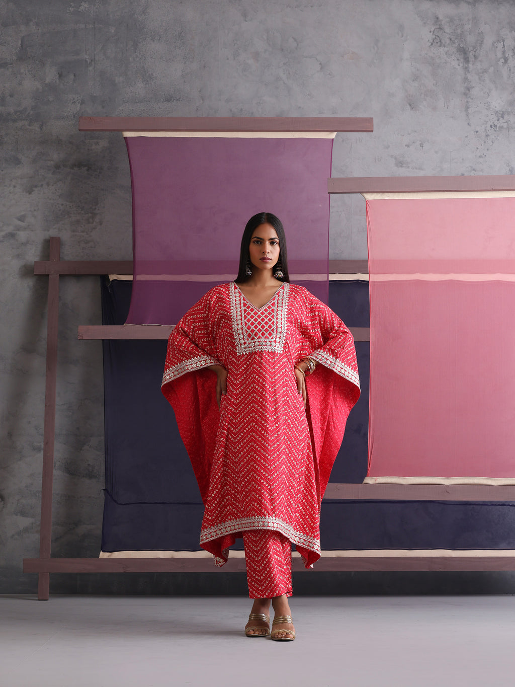 Khushal K Women Ethnic Motifs Printed Red Kaftan set