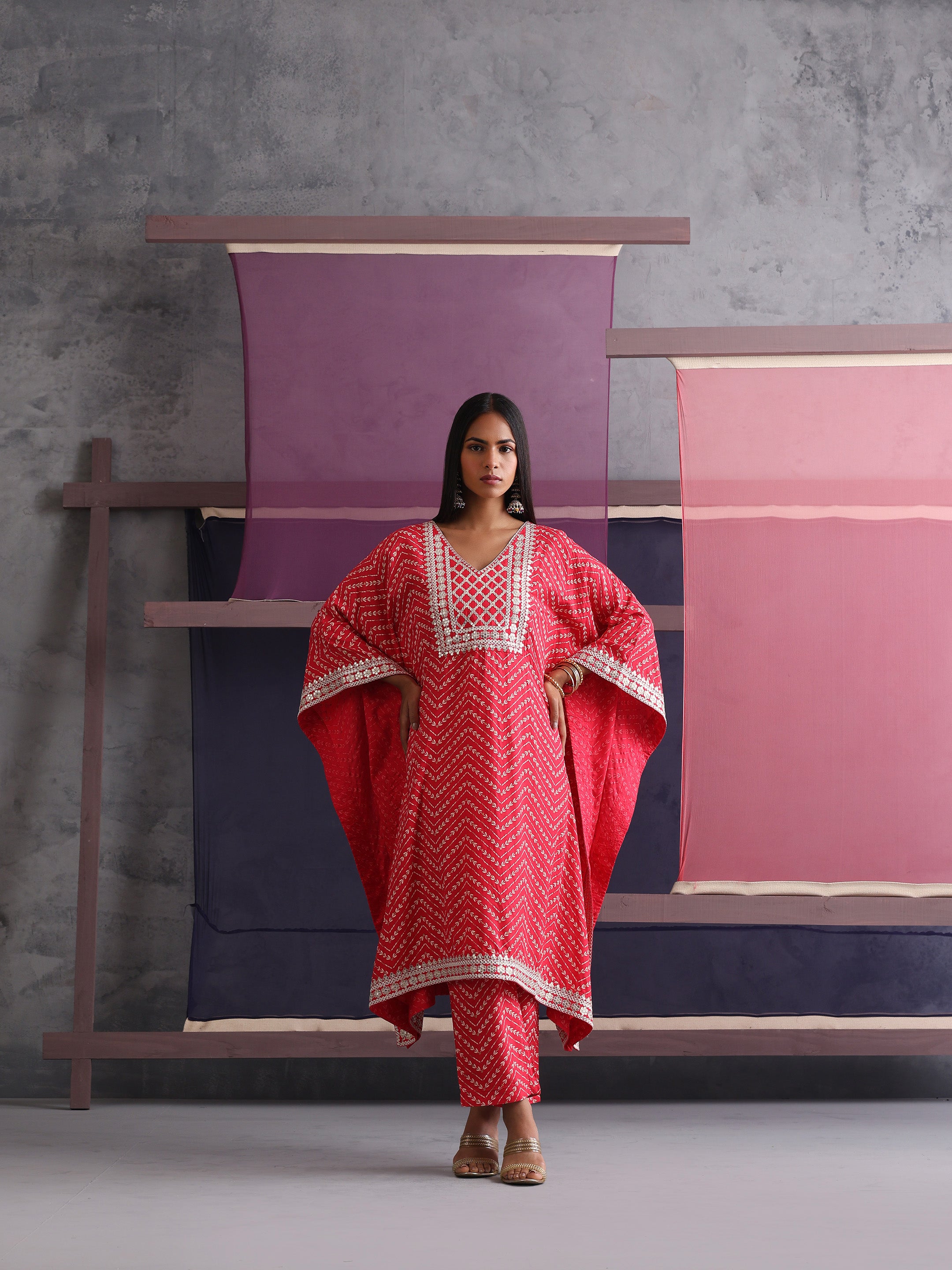 Khushal K Women Ethnic Motifs Printed Red Kaftan set