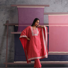 Khushal K Women Ethnic Motifs Printed Red Kaftan set