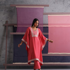 Khushal K Women Ethnic Motifs Printed Red Kaftan set