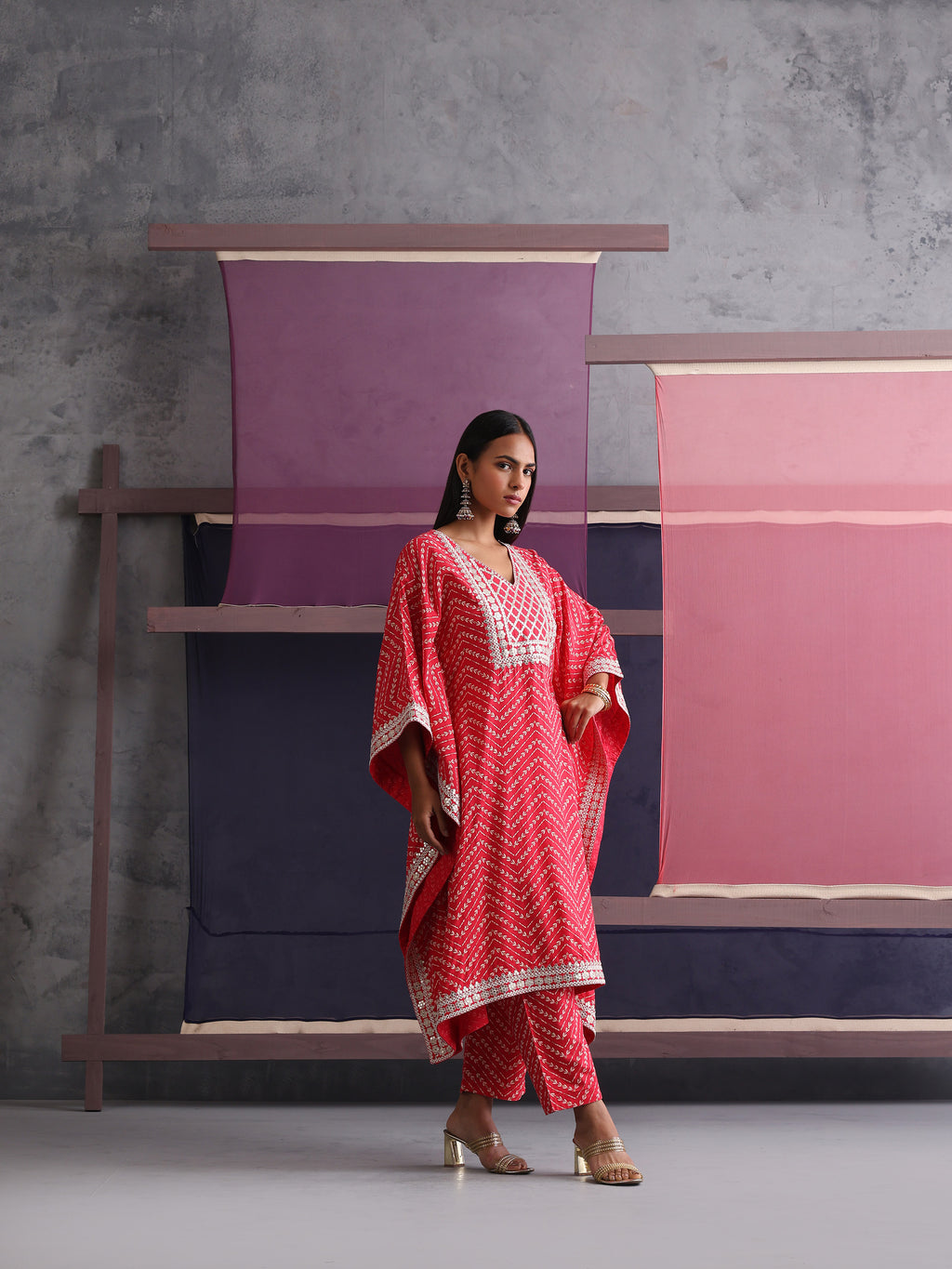 Khushal K Women Ethnic Motifs Printed Red Kaftan set