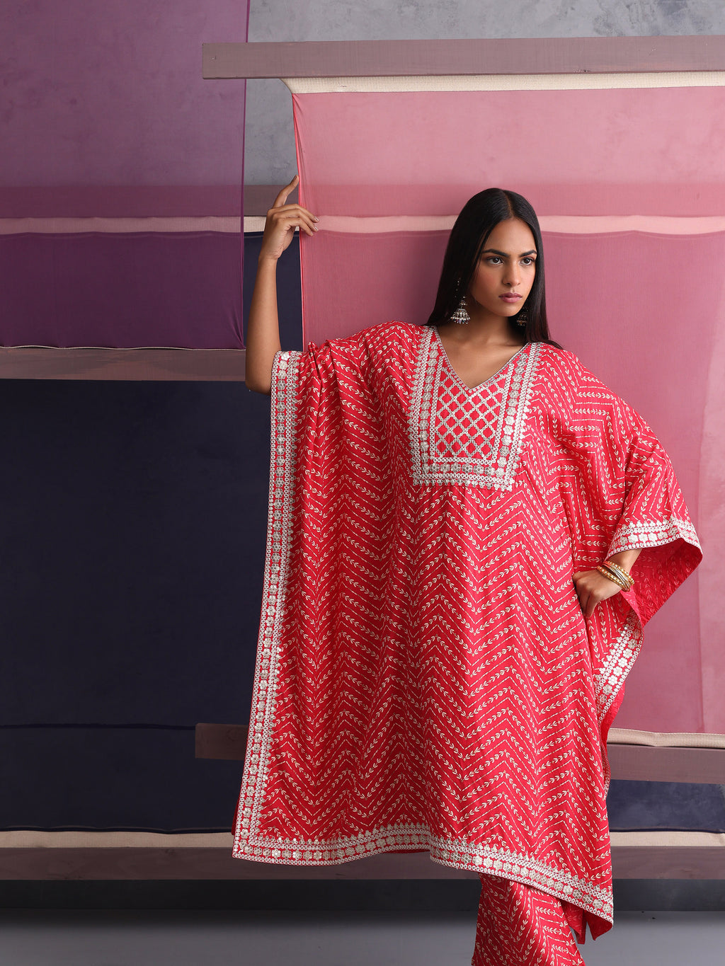 Khushal K Women Ethnic Motifs Printed Red Kaftan set