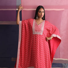 Khushal K Women Ethnic Motifs Printed Red Kaftan set