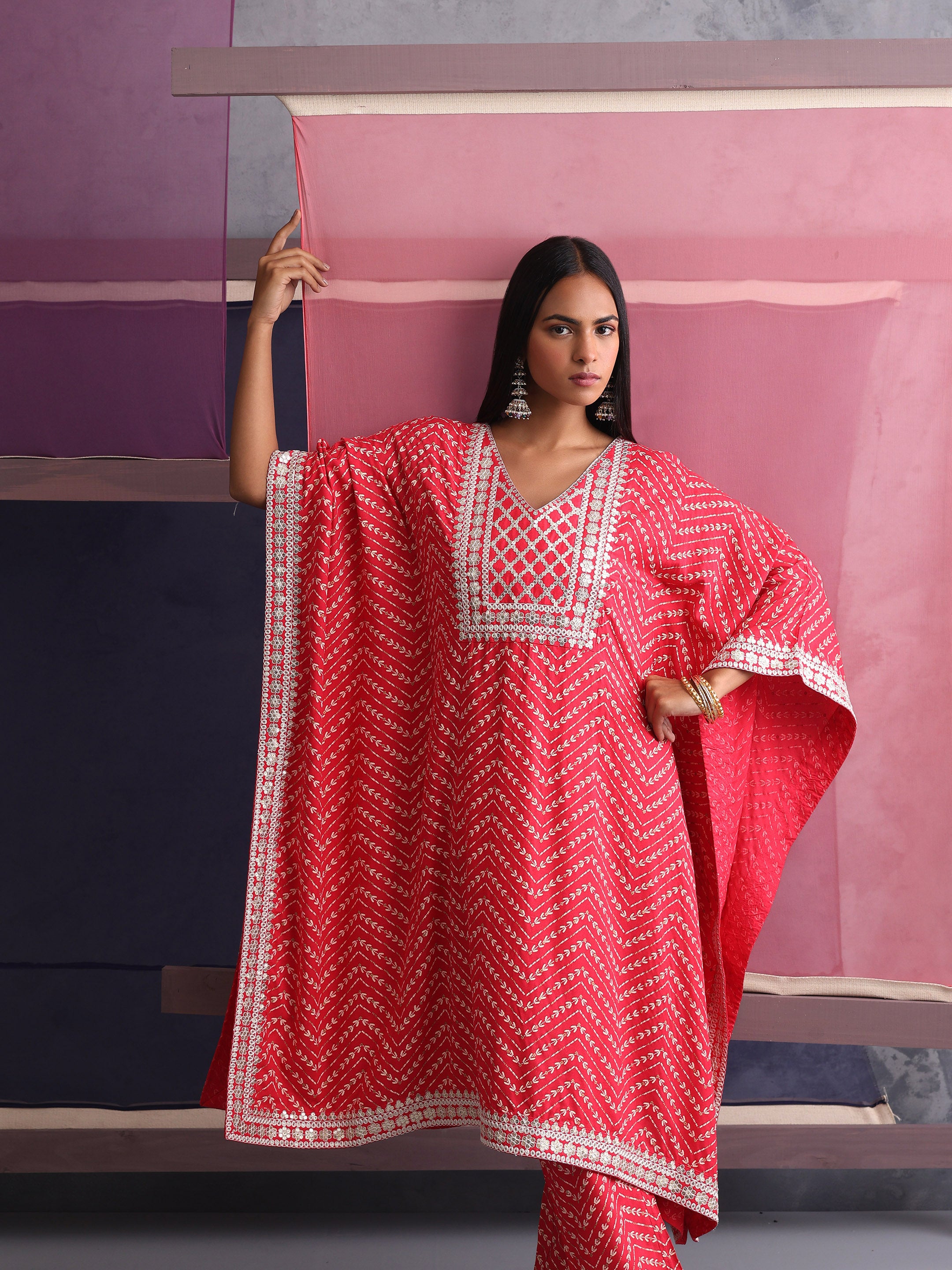 Khushal K Women Ethnic Motifs Printed Red Kaftan set