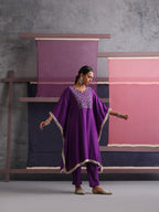Khushal K Women Embroidered Round Neck Purple Kaftan set